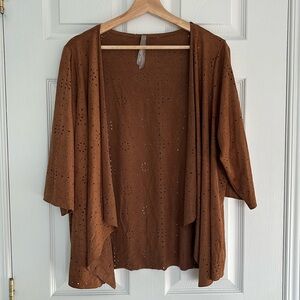Penningtons laser cut faux suede open front cardigan